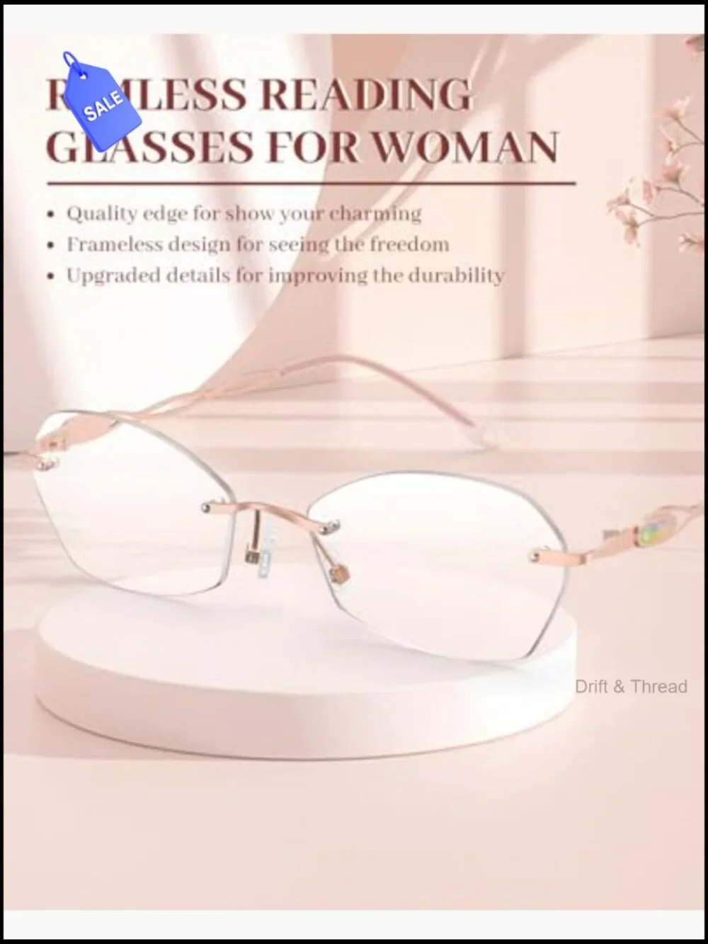 Rimless Lightweight Metal Reading Glasses Blue Light Blocking Computer Readers